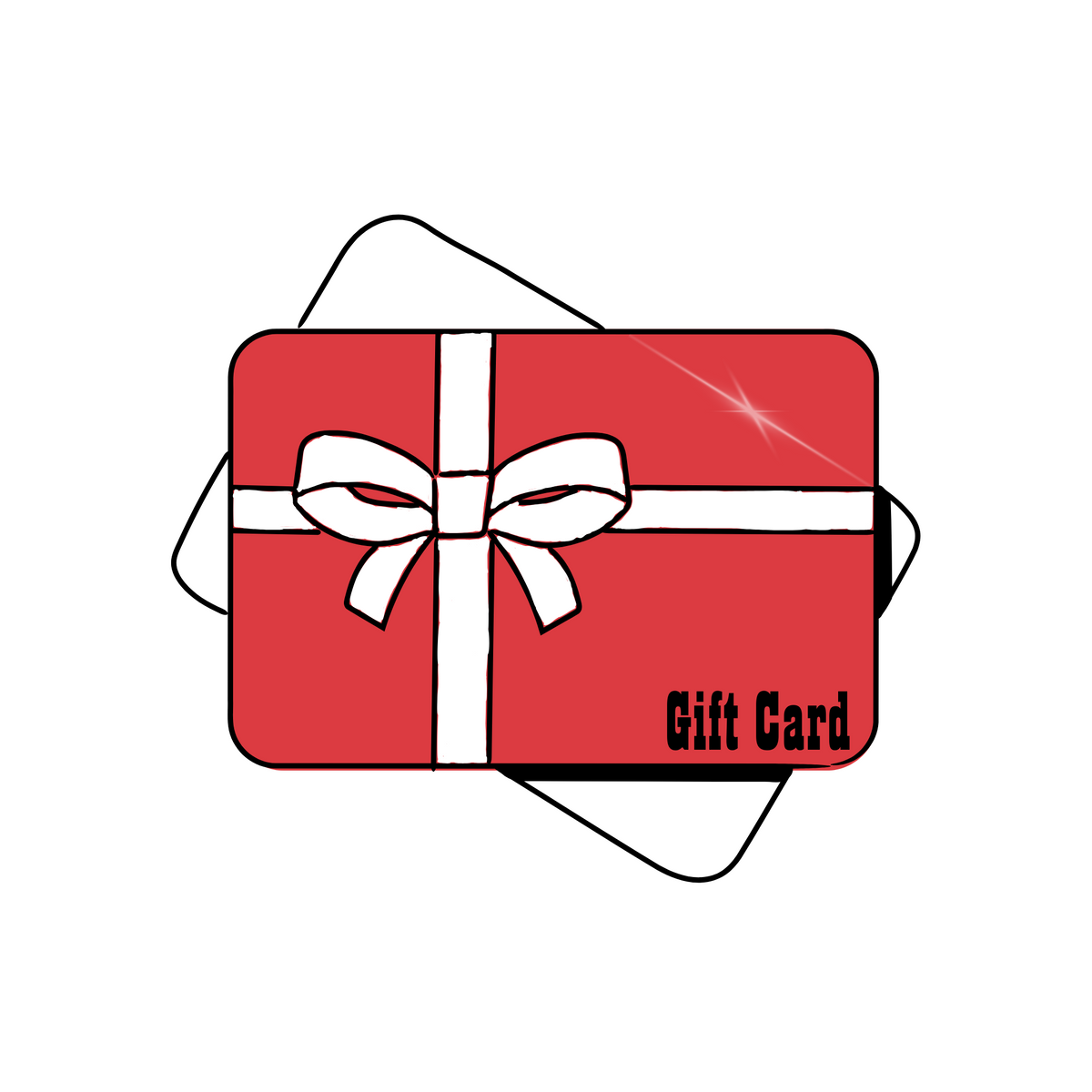 Illustrated red Show-Me® Bar-B-Q gift card wrapped with a white ribbon and bow