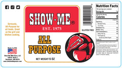 Show-Me® All Purpose Seasoning label: ingredients and nutrition facts