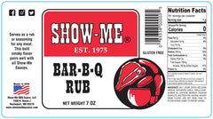 Show-Me® Bar-B-Q Rub label: ingredients and nutrition facts