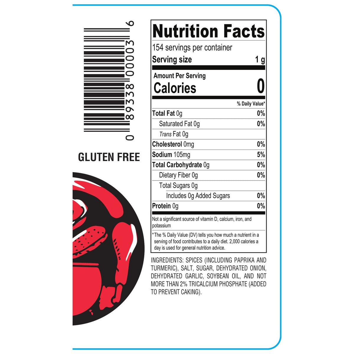Show-Me® Caribbean Seasoning nutrition facts panel and ingredient list
