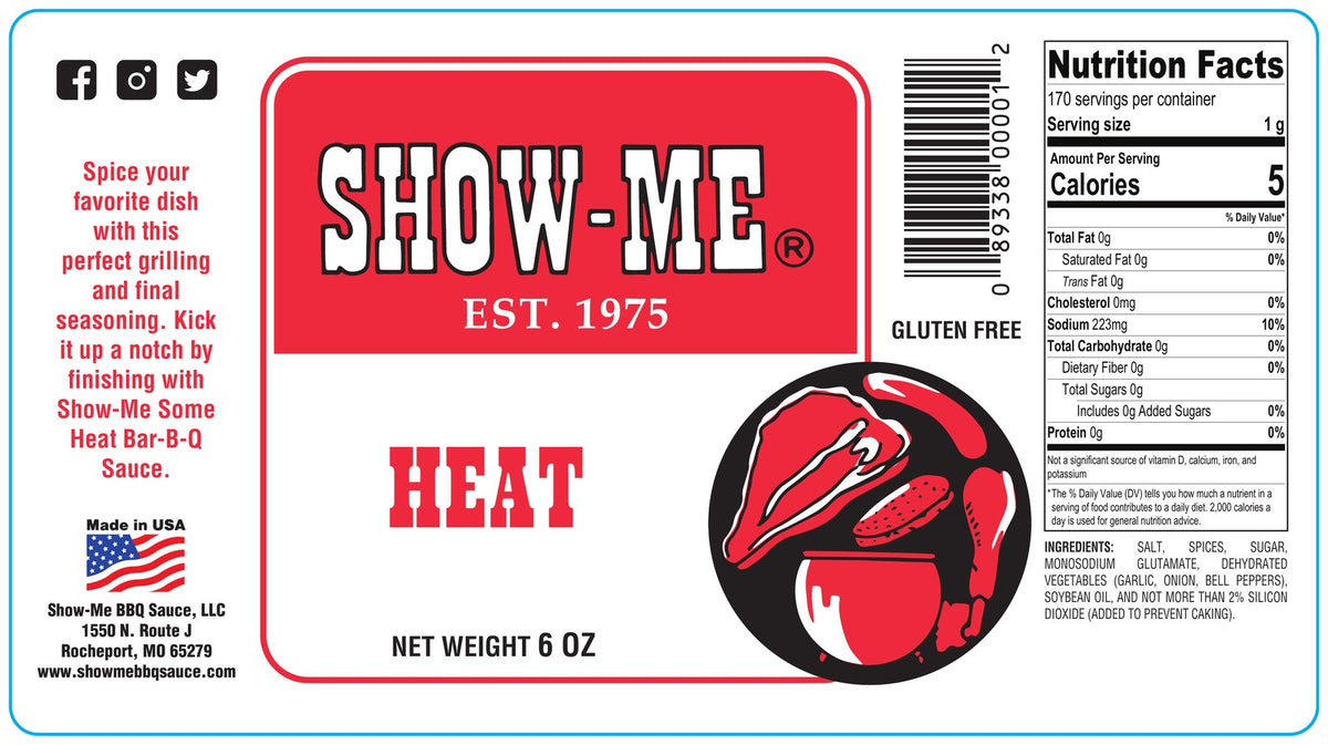 Show-Me® Heat Rub label: ingredients and nutrition facts