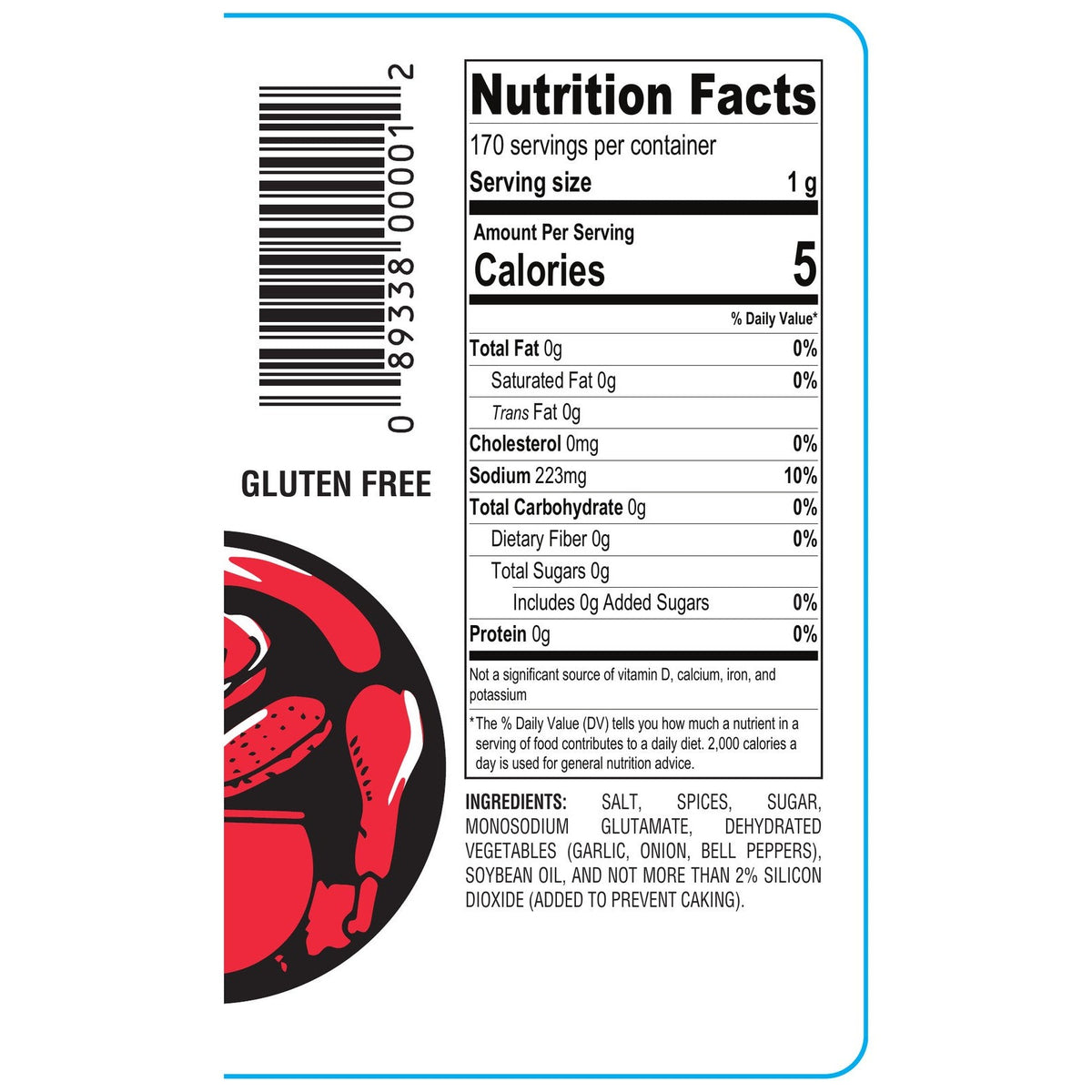 Show-Me® Heat Rub nutrition facts panel and ingredient list