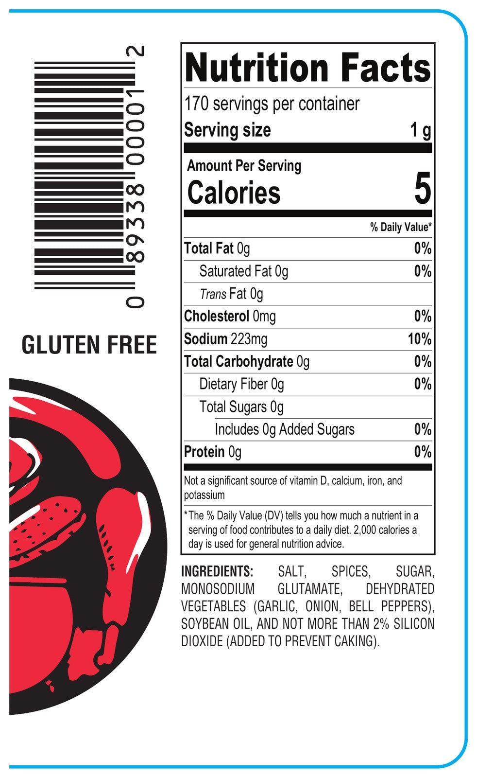 Show-Me® Heat Rub nutrition facts panel and ingredient list
